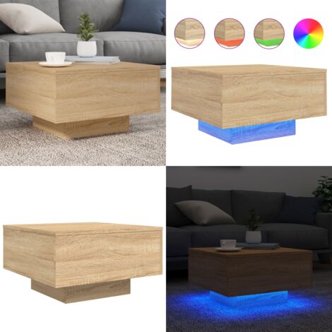 Mesa de centro con luces LED roble Sonoma 55x55x31 cm - Mesa de centro moderna - Luces LED RGB