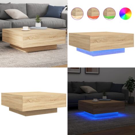 Mesa de centro con luces LED roble Sonoma 80x80x31 cm - Mesa de centro moderna - Luces LED RGB