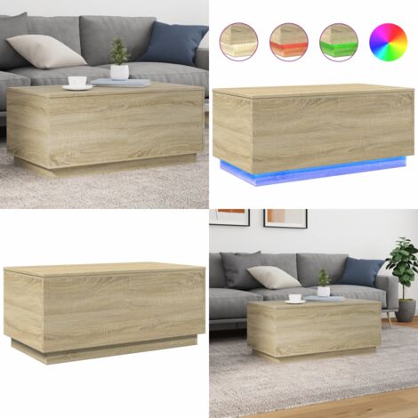 Mesa de centro con luces LED roble Sonoma 90x50x40 cm - Luces LED RGB - Mesa de centro moderna