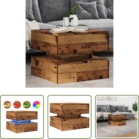 Mesa de centro con luces RGB -  Mesa de centro con luces LED madera envejecida 50x50x40 cm