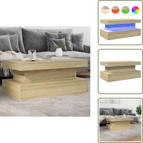Mesa de centro con luces - vidaXL Mesa de centro con luces LED roble Sonoma 90x50x40 cm - Mesa de centro de madera