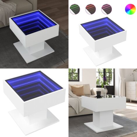 Mesa de centro con luz LED madera ingeniería blanca 50x50x45 cm - Mesa de centro con espejo - Mesa de centro blanca