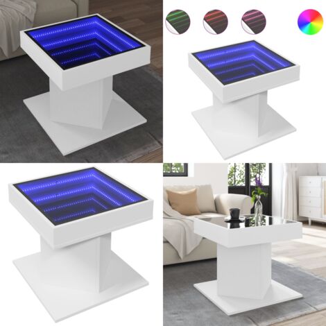 Mesa de centro con luz LED madera ingeniería blanca 50x50x45 cm - Mesa de centro con espejo - Mesa de centro blanca