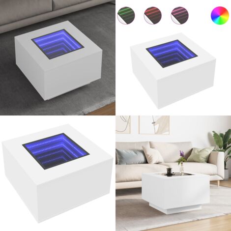Mesa de centro con luz LED madera ingeniería blanca 60x60x40 cm - Mesa de centro con espejo - Mesa de centro blanca