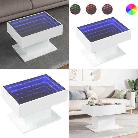 Mesa de centro con luz LED madera ingeniería blanca 70x50x45 cm - Mesa de centro con espejo - Mesa de centro blanca