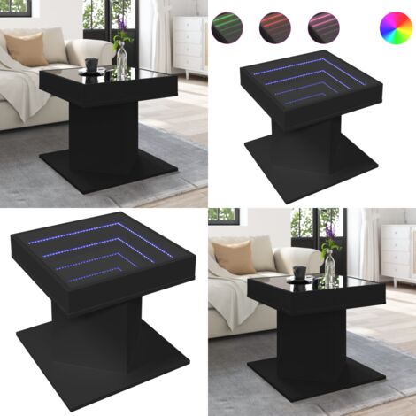 Mesa de centro con luz LED madera ingeniería negra 50x50x45 cm - Mesa de centro con espejo - Mesa de centro negra