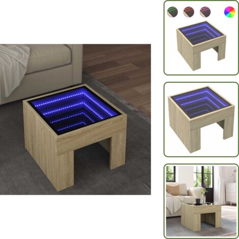 Mesa de centro con luz - vidaXL Mesa de centro con Infinity LED roble Sonoma 40x40x30 cm - Mesa de centro con espejo infinity