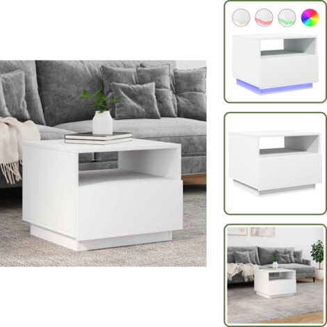 Mesa de centro con luz - vidaXL Mesa de centro con luces LED blanco 50x49x40 cm - Mesa de centro de madera
