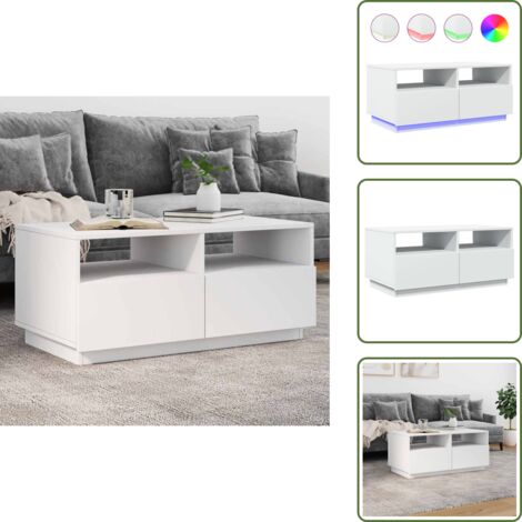 Mesa de centro con luz - vidaXL Mesa de centro con luces LED blanco 90x49x40 cm - Mesa de centro blanca