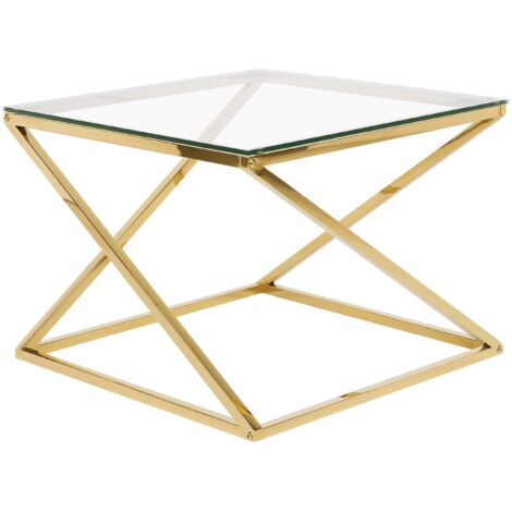 Mesa de centro con marco de acero dorado parte superior cuadrada de vidrio Beverly