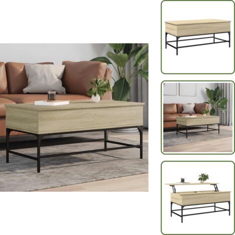 Mesa de centro con patas ajustables - vidaXL Mesa de centro madera ingeniería metal roble Sonoma 100x50x45cm - Mesa de centro de roble Sonoma