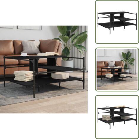 Mesa de centro con patas de acero - vidaXL Mesa de centro madera de ingeniería negro 100x100x48,5 cm - Mesa auxiliar