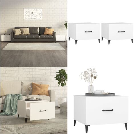 Mesa de centro con patas de metal 2 unidades blanco 50x50x40 cm - Mesa industrial - Mesa de centro con patas metálicas