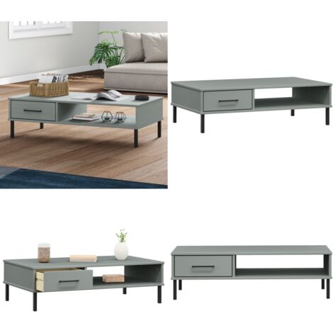 Mesa de centro con patas de metal OSLO madera maciza pino gris - Madera maciza - Pino gris