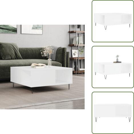 Mesa de centro con patas de metal - vidaXL Mesa de centro madera contrachapada blanco 80x80x36,5 cm -