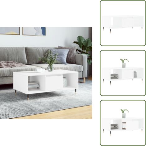 Mesa de centro con patas de metal - vidaXL Mesa de centro madera contrachapada blanco 90x50x36,5 cm - Mesa de centro con cajón
