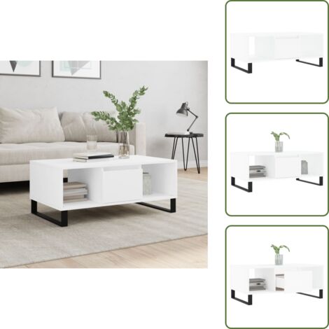 Mesa de centro con patas de metal - vidaXL Mesa de centro madera contrachapada blanco 90x50x36,5 cm - Mesa de centro con cajón
