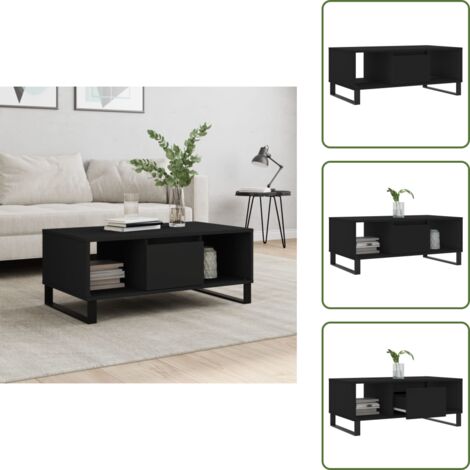 Mesa de centro con patas de metal - vidaXL Mesa de centro madera contrachapada negro 90x50x36,5 cm - Mesa de centro con cajón