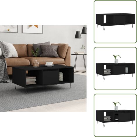 Mesa de centro con patas de metal - vidaXL Mesa de centro madera contrachapada negro 90x50x36,5 cm - Mesa de centro con cajón