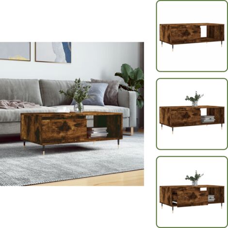 Mesa de centro con patas de metal - vidaXL Mesa de centro madera contrachapada roble ahumado 90x50x36,5 cm - Mesa de centro de contrachapado