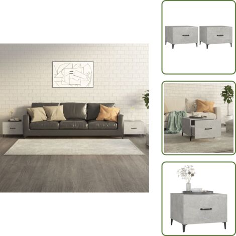 Mesa de centro con patas metálicas - vidaXL Mesa de centro patas de metal 2 uds gris hormigón 50x50x40 cm - Mesa de centro con cajón