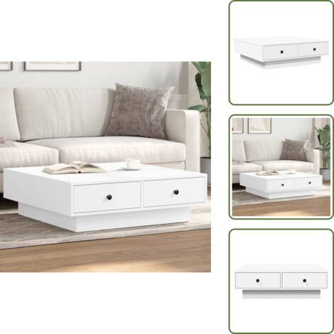 Mesa de centro con pomos - vidaXL Mesa de centro madera contrachapada blanco 90x90x28 cm - Mesa de centro para salón
