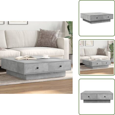 Mesa de centro con pomos - vidaXL Mesa de centro madera de ingeniería gris hormigón 90x90x28 cm - Mesa de centro para salón