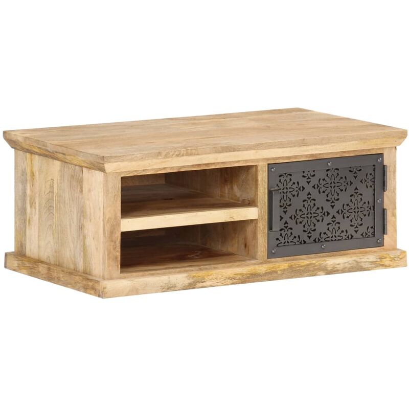 

Mesa de centro con puerta madera maciza de mango 90x50x35 cm - Negro - Vidaxl