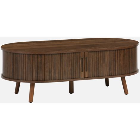 Mesa de centro con puertas correderas y efecto madera