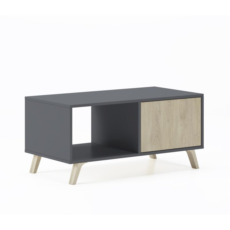 

Mesa de centro con puertas, salón comedor, Modelo WIND, color estructura Gris Antracita, color puertas Puccini, medidas 92x50x45cm de altura.