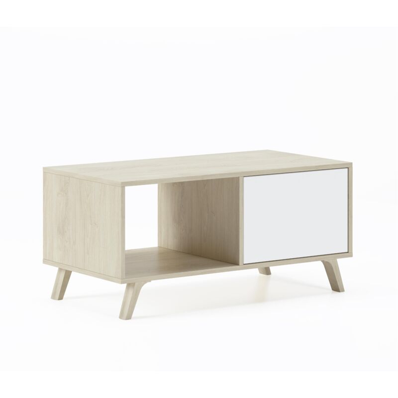 

Mesa de centro con puertas, salón comedor, Modelo WIND, color estructura Puccini, color puertas Blanco, medidas 92x50x45cm de altura. - MULTICOLOR