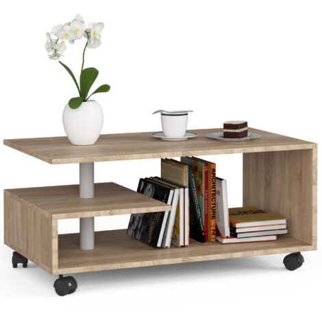 Mesa de centro con ruedas AKORD VINI Roble Sonoma 90 cm frente en color Roble Sonoma 90x51x40 cm