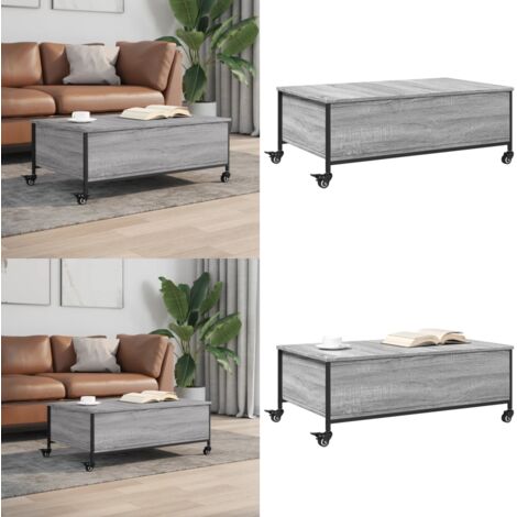 Mesa de centro con ruedas madera ingeniería gris 91x55x34 cm - Mesa de centro con ruedas - Mesa de centro gris
