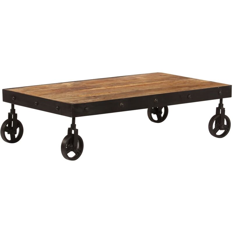 

Mesa de centro con ruedas madera maciza de mango 100x60x26 cm