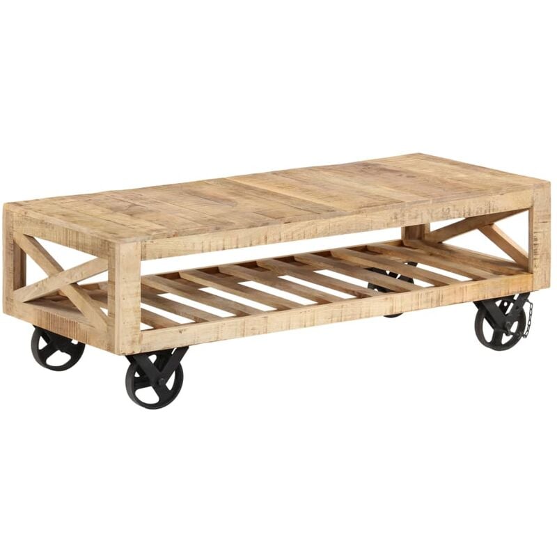 

Mesa de centro con ruedas madera maciza de mango 110x50x37 cm