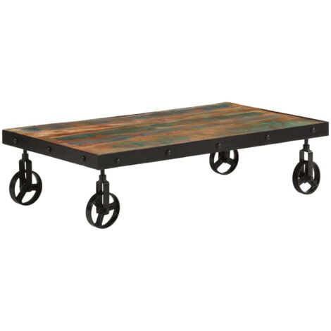 Mesa de centro con ruedas madera maciza reciclada 100x55x26 cm vidaXL