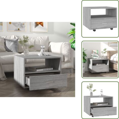 Mesa de centro con ruedas - vidaXL Mesa de centro madera de ingeniería gris Sonoma 55x55x40 cm - Mesa de centro con cajón