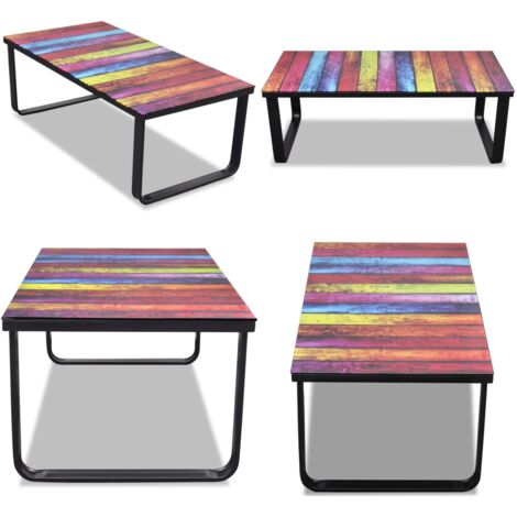 Mesa de centro con superficie con estampado de arco iris - Mesa auxiliar - Vidrio templado