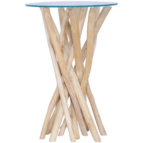 Mesa de centro con superficie de vidrio teca maciza 35x35x50 cm vidaXL