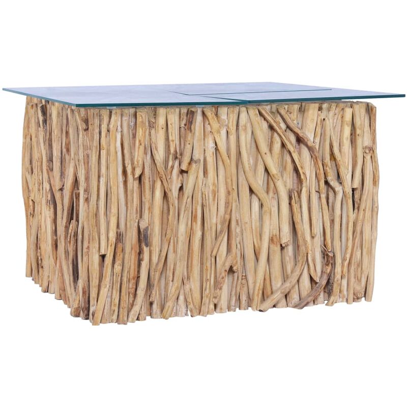 

Mesa de centro con superficie de vidrio teca maciza 66x66x40 cm - Marrón
