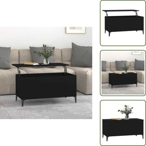 Mesa de centro con superficie elevable - vidaXL Mesa de centro madera contrachapada negro 90x44,5x45 cm - Mesa de centro para salón
