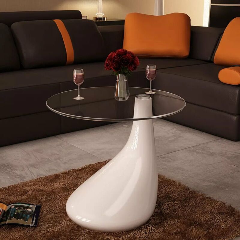 

Happyshopping - Mesa de centro con superficie redonda vidrio blanco brillante