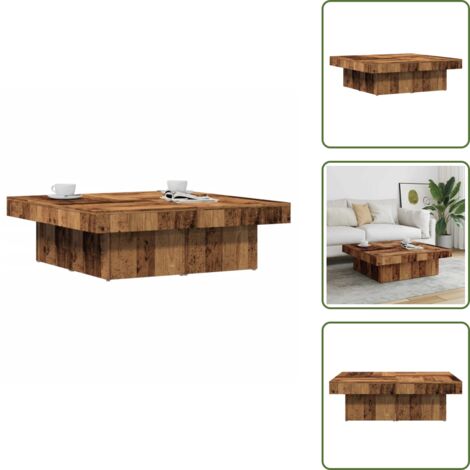 Mesa de centro con superficie resistente - vidaXL Mesa de centro madera de ingeniería envejecida 90x90x28 cm -