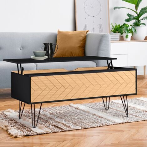 Mesa de Centro Elevable con cajón deslizante diseño vintage, madera roble  natural chapado, varios colores