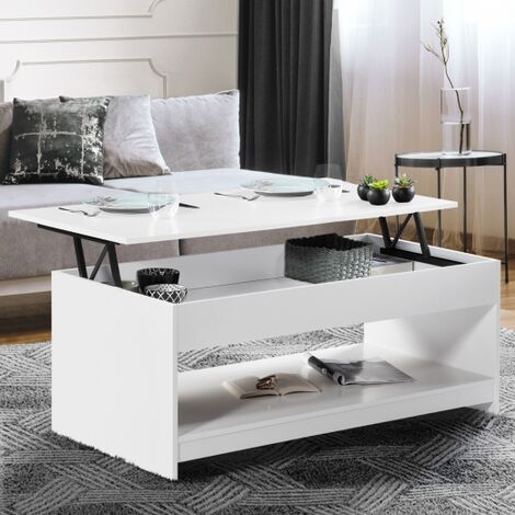 Mesa de centro con tablero elevable SOA wood blanco