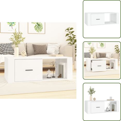 Mesa de centro contrachapada - vidaXL Mesa de centro madera contrachapada blanco 100x50,5x35 cm - Mesa de centro blanca