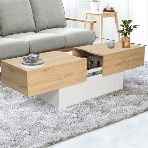 Mesa de centro corredera MARTA madera blanca e imitación haya