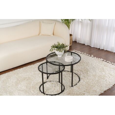 Mesa de centro, cristal, color negro, diseño moderno.
