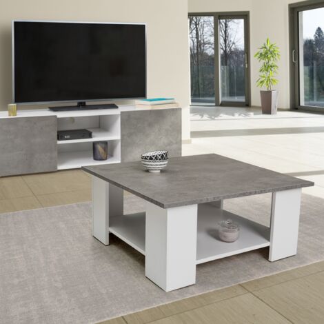 Mesa de centro cuadrada blanca ELI con tablero efecto hormigón