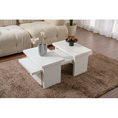 mesa de centro\ da salotto Prepotto, Tavolo basso da caffè, Portariviste per divano, Ripiano da soggiorno, 110x45 h42 cm, Bianco